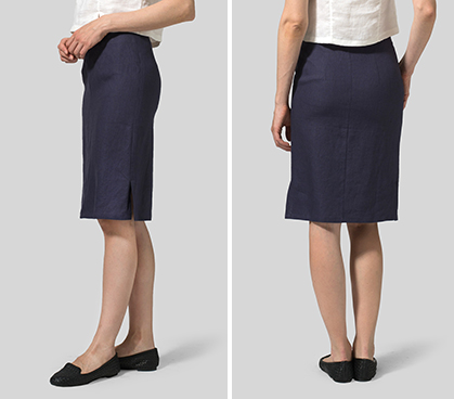 Blue Violet Linen Straight Skirt Set