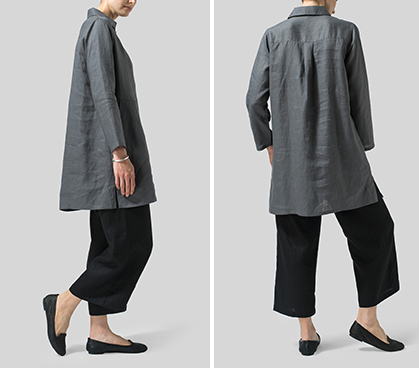 Dark Gray Linen L/Sleeves V-Neck Tunic