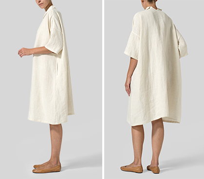 Light Oat Linen Classic Collar Oversized Tunic
