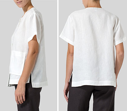 White Linen Patch Pockets Blouse