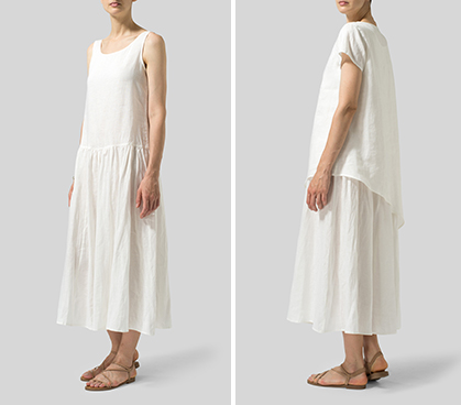White Linen Double Layers Flowy Long Dress