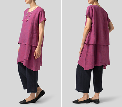 Two Tone Purple Linen Layered Top Set