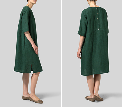 Green Linen Half Sleeve Dress