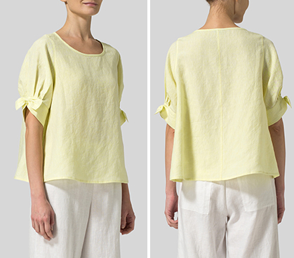 Mist Yellow Linen Short Lantern Sleeve Top