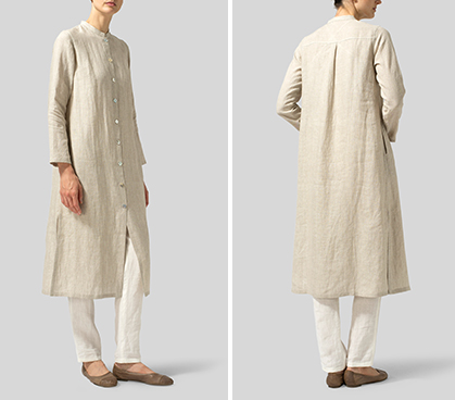 Oat Linen Long Slim Shirt Dress