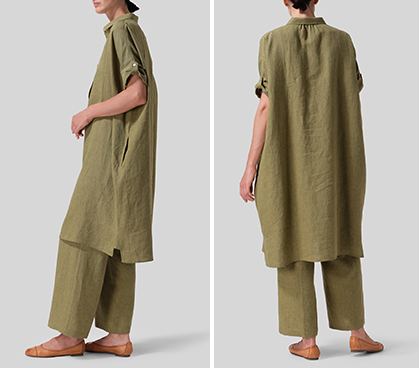 Pale Olive Linen Oversized Monk Tunic Set