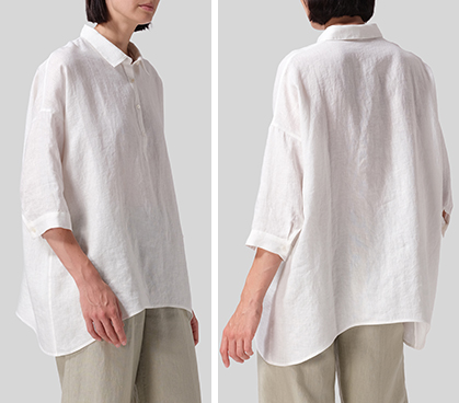 Ivory White Linen Oversized Straight-Cut Shirt
