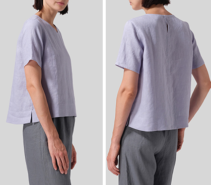 Light Sky Blue Linen Regular Fit V-Neck Short Top