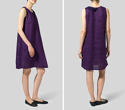 Amethyst  Linen Pleated A-Line Dress
