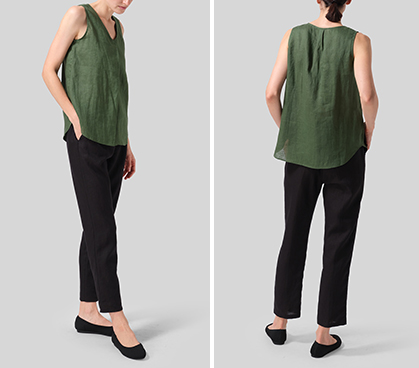 Grass Green Linen Pleated Cross Front Top