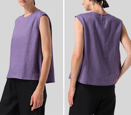 Purple Linen A-Line French Sleeve Blouse