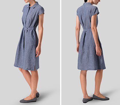 Denim Blue Linen Coat Dress with Tie