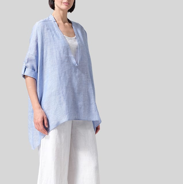 Linen Loose Deep V-neck Overtop