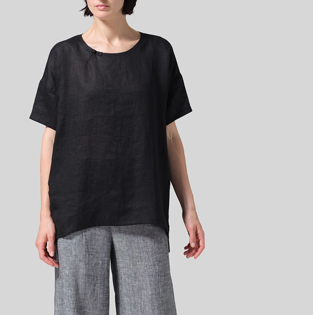 Linen Relaxed Handmade Knot Buttons Top