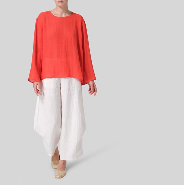 Linen Gauze Long Sleeve Loose Fit Blouse