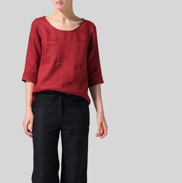 Linen Elbow Sleeve Casual Mid-Length Top