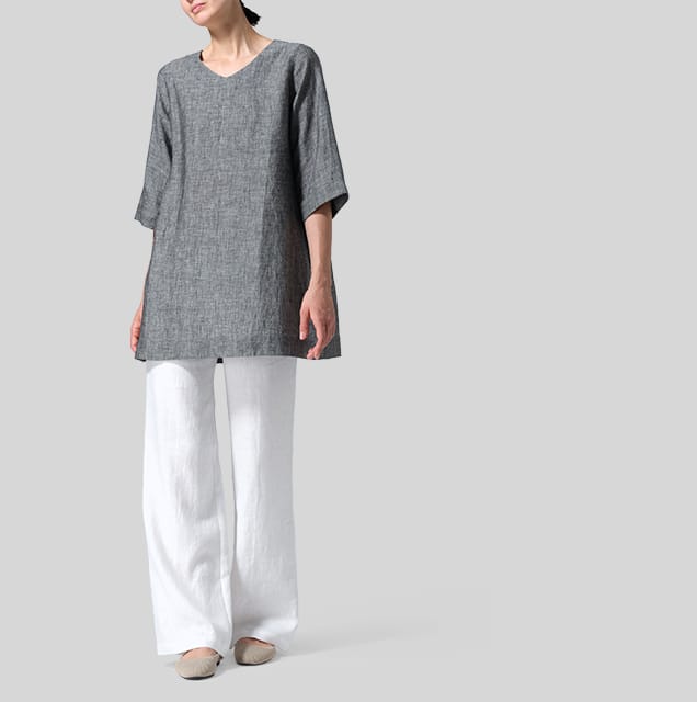 Linen Casual Loose-Fit V-Neck Midi Top