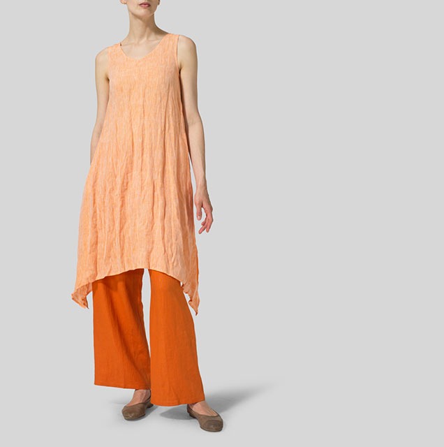 Linen Sleeveless Crumple Effect Long Dress