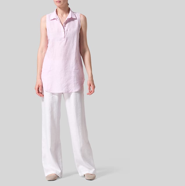 Linen Sleek Sleeveless Lapel Shirt Top
