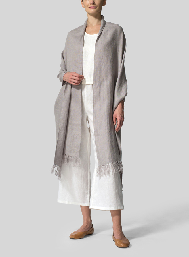 Linen Khaki Gray Long Scarf Set
