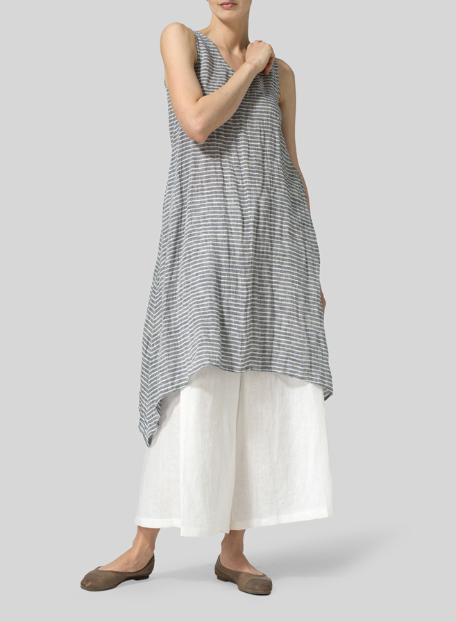 Linen Sleeveless Crumple Effect Long Dress Set