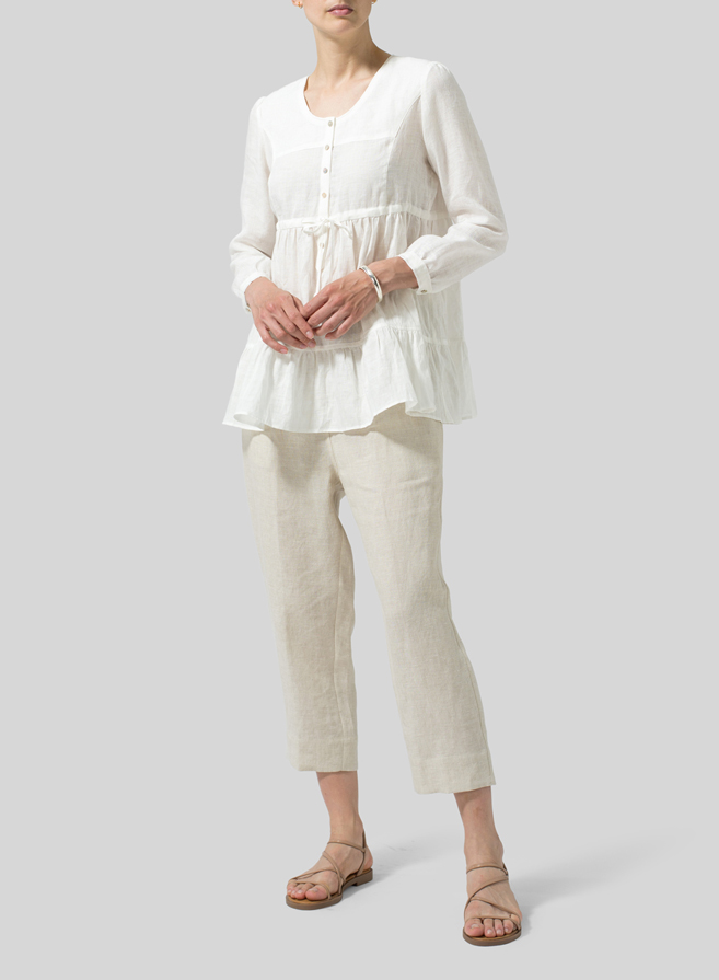 Soft White Linen Tiered Pullover Top