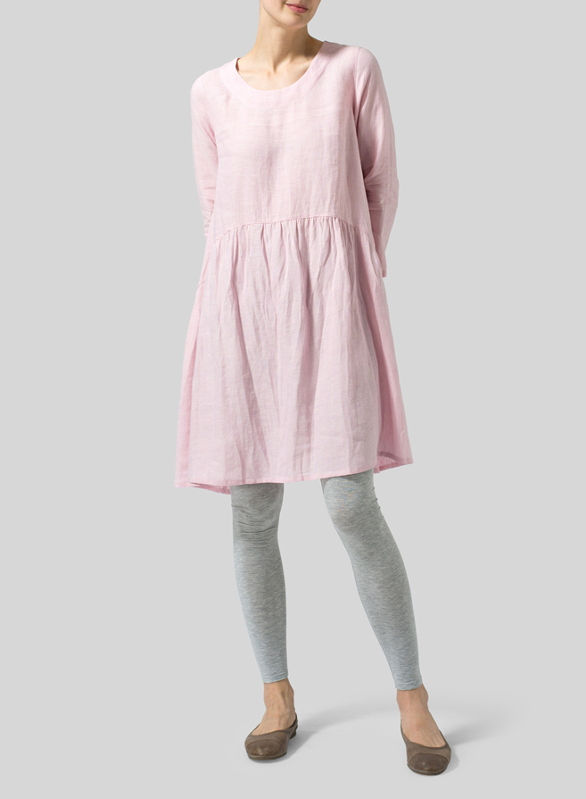 Pink Linen A-line Long Top