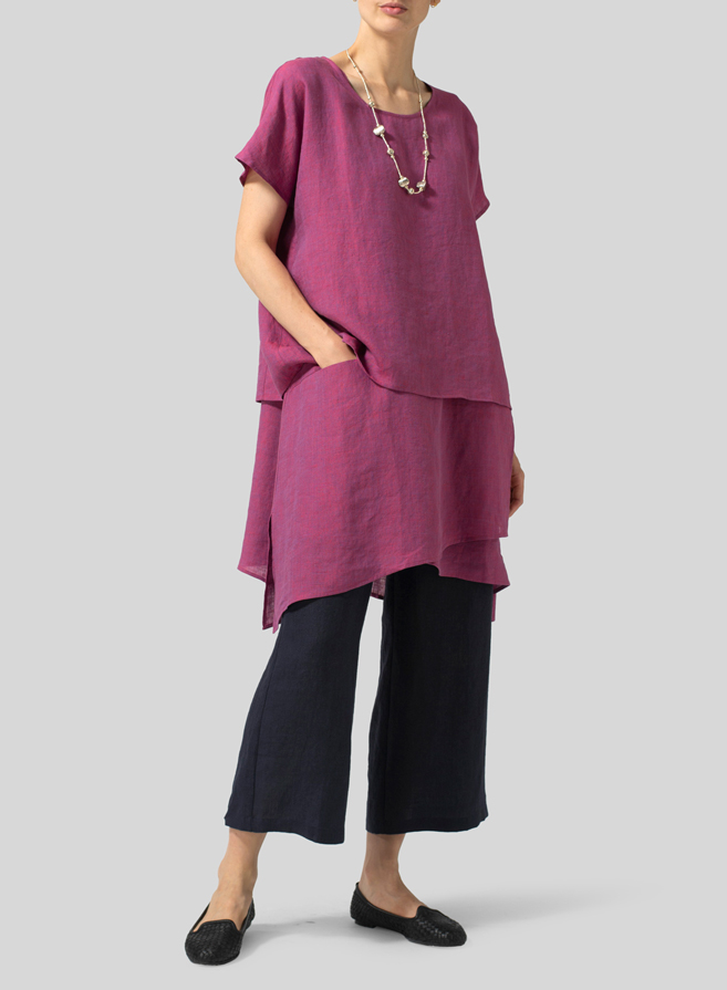 Two Tone Purple Linen Layered Top Set