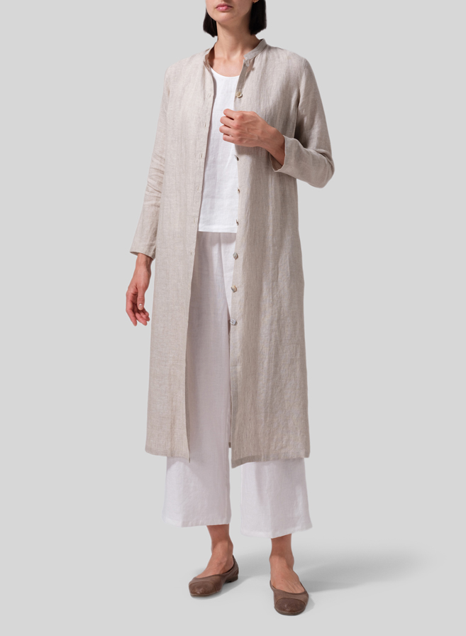 Oat Linen Long Slim Shirt Dress