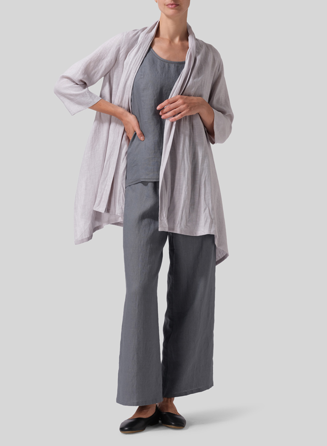 Warm Gray Linen Open Front Jacket
