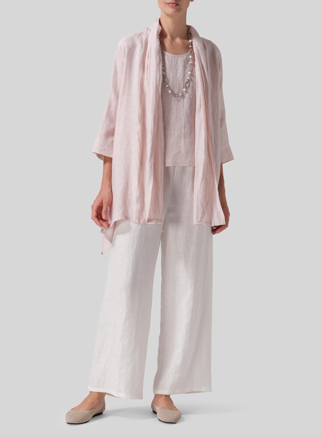Peach Puff Linen Open Front Jacket Set