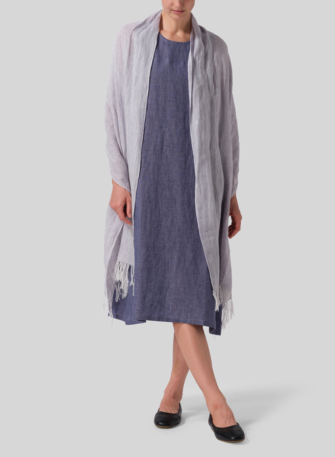 Blue Violet Linen Sleeveless Midi Dress Set
