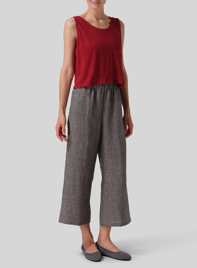 Two Tone Charcoal Linen Straight Ankle Pants