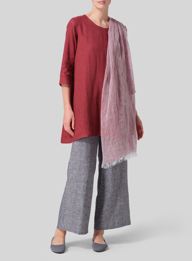 Burgundy Linen Classic A-Line Tunic Set