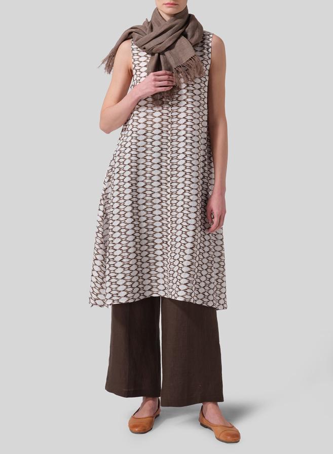 Linen Sleeveless Crumple Effect Long Blouse Set