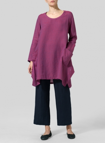 Two Tone Purple Linen Long Sleeve Top