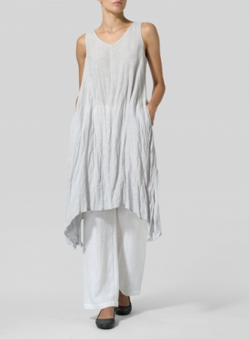 Linen Sleeveless Crumple Effect Long Dress Set