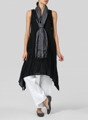 Linen Sleeveless Crumple Effect Long Dress Set