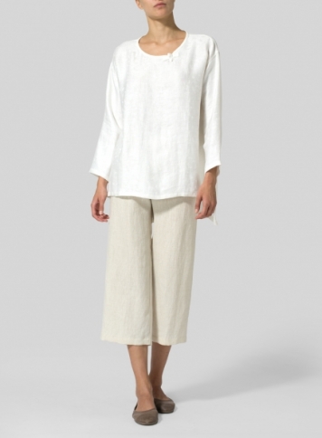 Linen Scoop Neck Patterned Tunic - Plus Size
