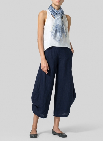 Linen Cropped Tank Top With Scarf Set