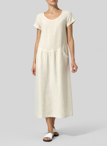 Linen Short Sleeve Midi Dress