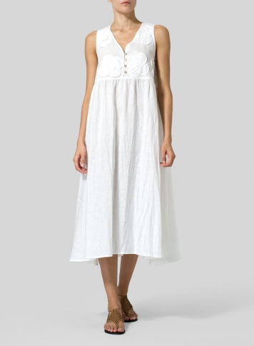 White Linen Sleeveless A-line Dress