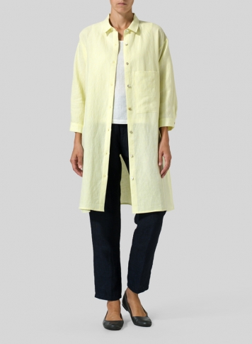 Lime Yellow Linen Half-Sleeve Long Shirt