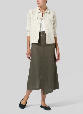 Linen High Waist Irregular Long Split Skirt Set
