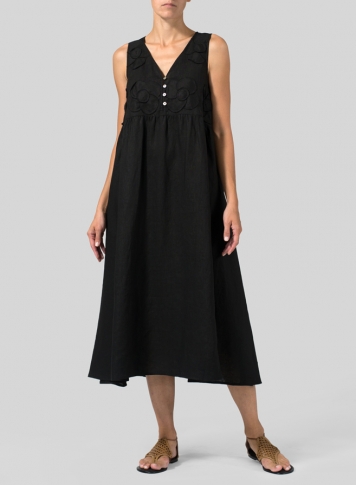 Black Linen Sleeveless A-line Dress