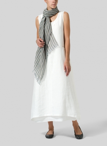 Soft White Linen Sleeveless Long Dress