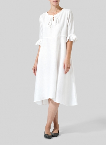 White Linen Ruffle Sleeves Long Dress
