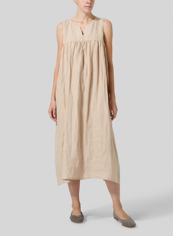 Linen Sleeveless Pleated Dress