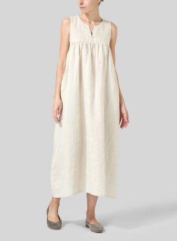 Linen Sleeveless Pleated Maxi Dress