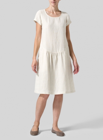 Light Oat Linen Short Sleeves Knee-Length Dress